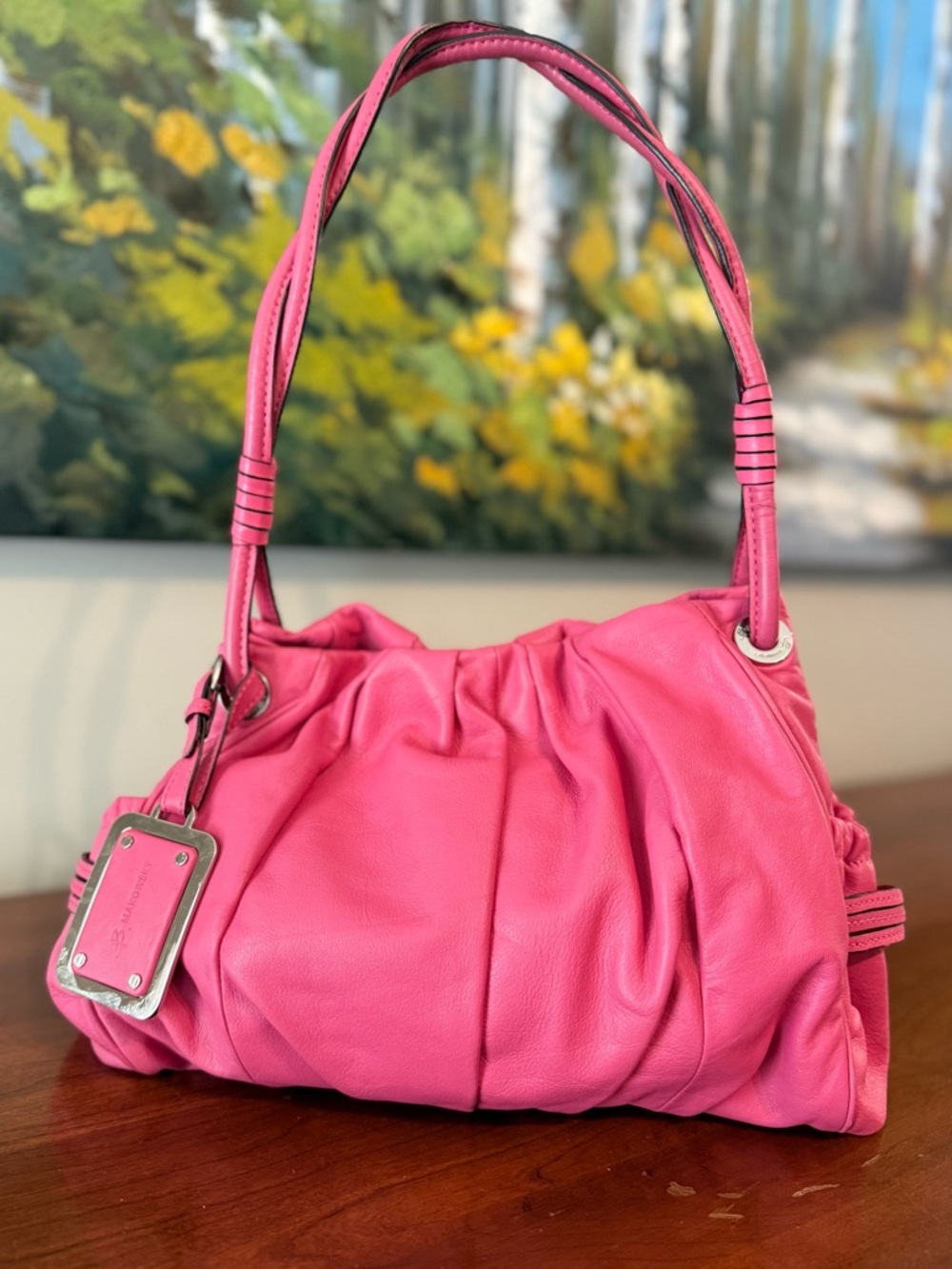 B. Makowsky Pink Leather Slouchy Shoulder Bag | Soft & Buttery | Ruched | Hobo 💖